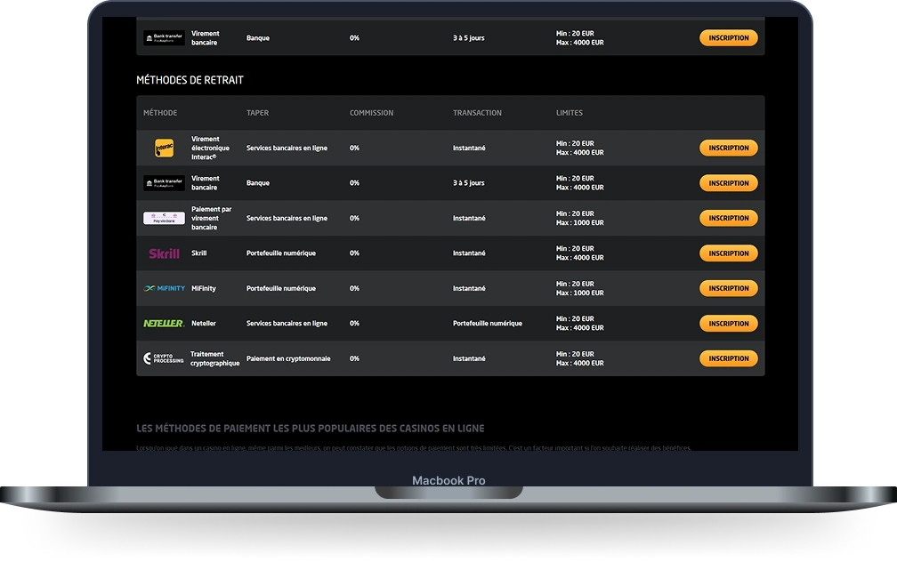 Stay Casino méthodes de retrait affichées sur ordinateur avec Skrill, Neteller et crypto