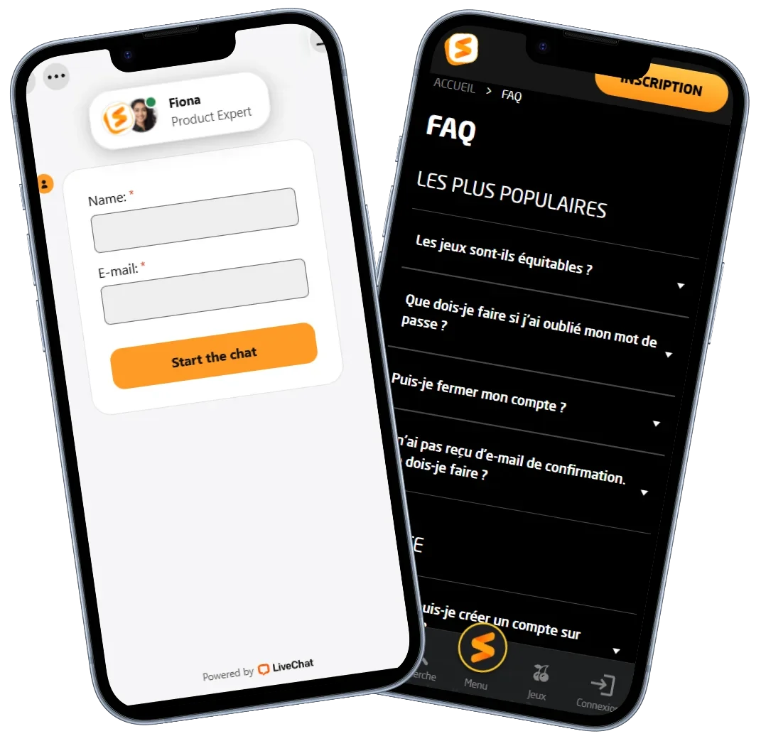 Stay Casino support mobile avec live chat et page FAQ